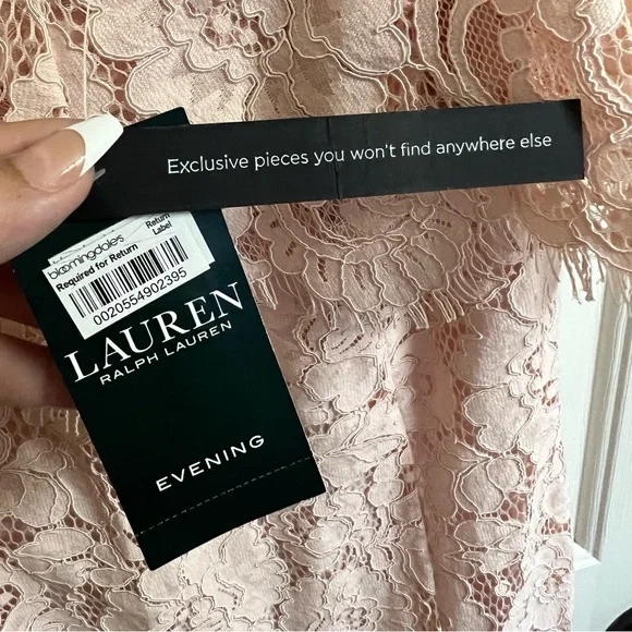 NWT RALPH LAUREN Lace Pink Rose Flutter V Neck Full-Length Evening Dress Size 2 - Picture 9 of 12